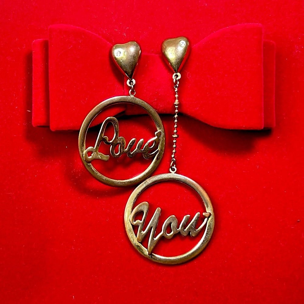 Betsey Johnson Love You Earrings ~ Asymmetrical ~ Vintage